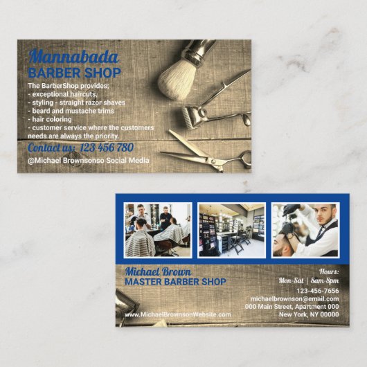 Navy Barber shop foto rustieke kapsalon voor manne Visitekaartje (Voorkant / Achterkant)