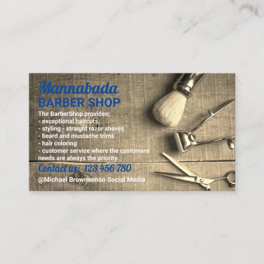 Navy Barber shop foto rustieke kapsalon voor manne Visitekaartje (Voorkant)