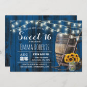 Navy Barn Wood Sunflower Jar Rustic Sweet 16 Kaart (Voorkant / Achterkant)