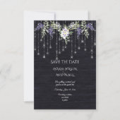 Navy Barnboard String Lights Wisteria Save The Date (Voorkant)