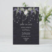 Navy Barnboard String Lights Wisteria Save The Date (Staand voorkant)