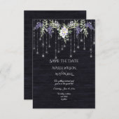 Navy Barnboard String Lights Wisteria Save The Date (Voorkant / Achterkant)