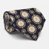 Navy Barok Medaillon Stropdas (Opgerold)