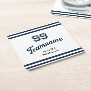 Navy Baseball Club Custom Player Nummer & TeamName Kartonnen Onderzetters
