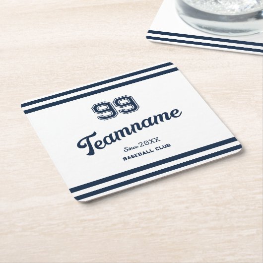 Navy Baseball Club Custom Player Nummer & TeamName Kartonnen Onderzetters (Schuin)