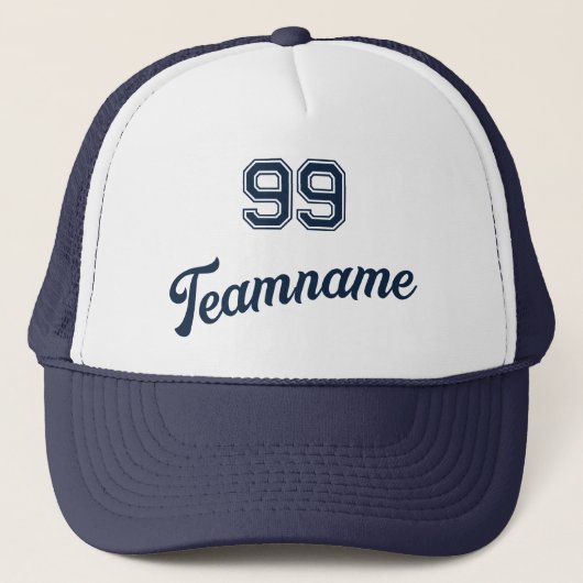 Navy Baseball Custom Speler Nummer & Team Naam Trucker Pet (Voorkant)
