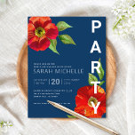 Navy Bat Mitzvah Floral Waterverf Bold Modern Informatiekaartje<br><div class="desc">Ben trots, verheug en vier deze mijlpaal van uw favoriete Bat Mitzvah met dit verfijnde, gepersonaliseerde tussenvoegsel met extra informatie aan uw gebeurtenis! Een griezelige rode waterverf met het moderne type san serif bedekt een blauw marineklein. Pas de douanetekst met de naam, de datum, en de plaatsinformatie van uw Bat...</div>