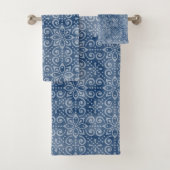 Navy Batik Bath Towel Set Bad Handdoek (Insitu)