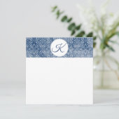 Navy Batik Monogram Flat Note Card Feestdagenkaart (Staand voorkant)