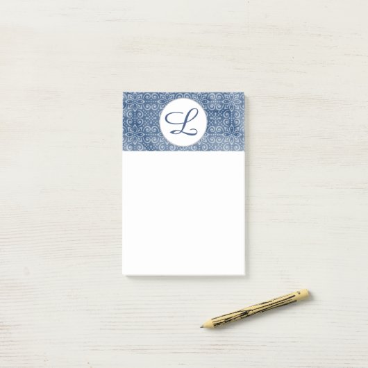 Navy Batik Monogram Post Post-it® Notes (Op bureau)
