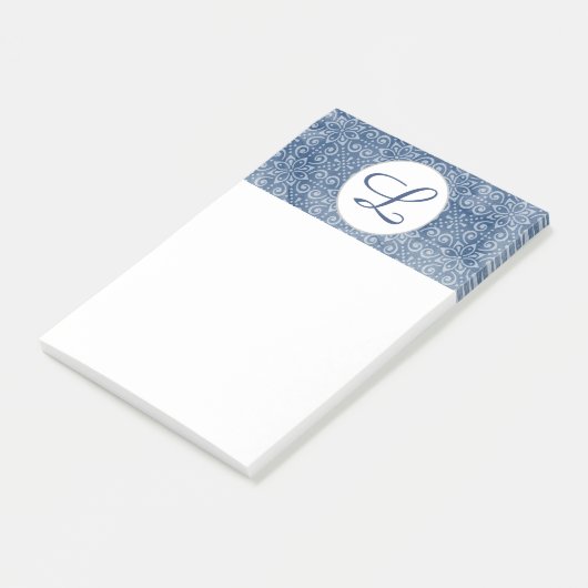 Navy Batik Monogram Post Post-it® Notes (Schuin)