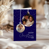 Navy Bauble Family Photo Christmas Card With Snow Kaart