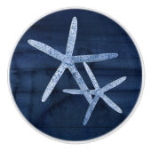 Navy Beach Starfish Shell Rustic Blue White Wood Keramische Knop (Voorkant)