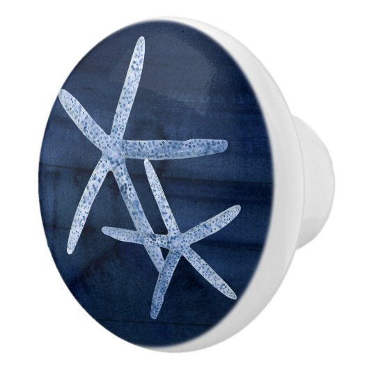 Navy Beach Starfish Shell Rustic Blue White Wood Keramische Knop (Rechts)