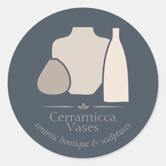 Navy Beige Art Porcelain Pottery Vase keramiek Ronde Sticker (Voorkant)