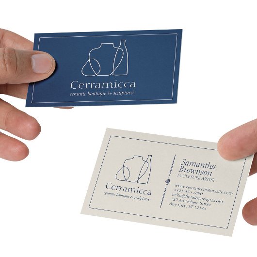 Navy Beige Porcelain Sculpture Vase keramiek Visitekaartje