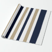 Navy / Beige / White Paper Stripes Cadeaupapier (Uitgerold)