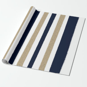 Navy / Beige / White Paper Stripes Cadeaupapier