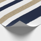 Navy / Beige / White Paper Stripes Cadeaupapier (Hoek)