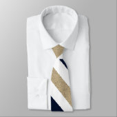 Navy / Beige / White Paper Stripes Stropdas (Gebonden)