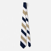 Navy / Beige / White Paper Stripes Stropdas (Voorkant)