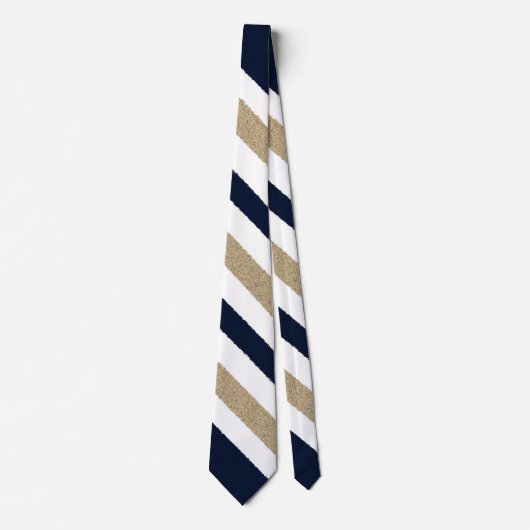 Navy / Beige / White Paper Stripes Stropdas (Voorkant)