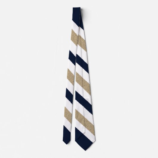 Navy / Beige / White Paper Stripes Stropdas (Achterkant)