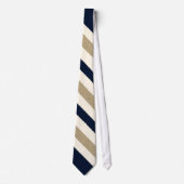 Navy / Beige / White Paper Stripes Stropdas (Voorkant)