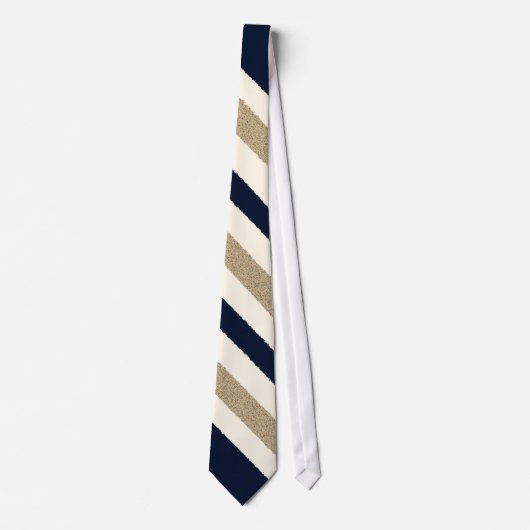 Navy / Beige / White Paper Stripes Stropdas (Voorkant)