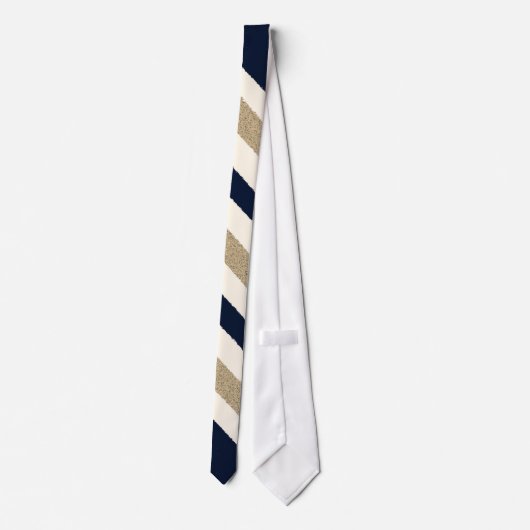 Navy / Beige / White Paper Stripes Stropdas (Achterkant)