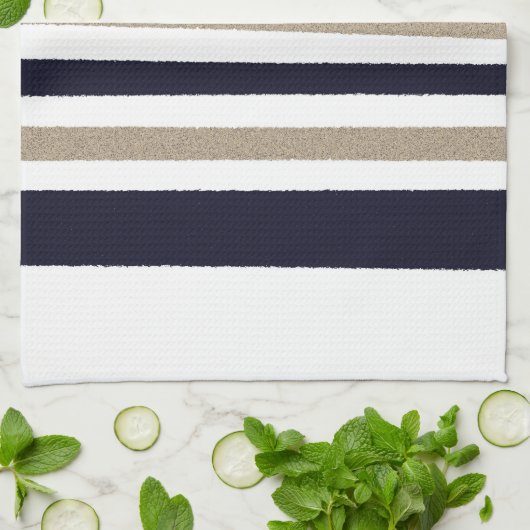 Navy / Beige / White Paper Stripes Theedoek (Gevouwen)