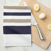 Navy / Beige / White Paper Stripes Theedoek (Quarter Fold)