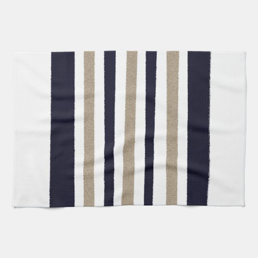 Navy / Beige / White Paper Stripes Theedoek (Horizontaal)