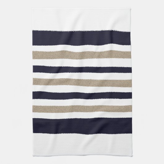 Navy / Beige / White Paper Stripes Theedoek (Verticaal)