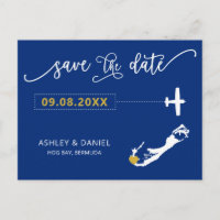 Navy Bermuda Wedding Save the Date Map Briefkaart