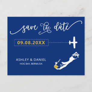 Navy Bermuda Wedding Save the Date Map Briefkaart
