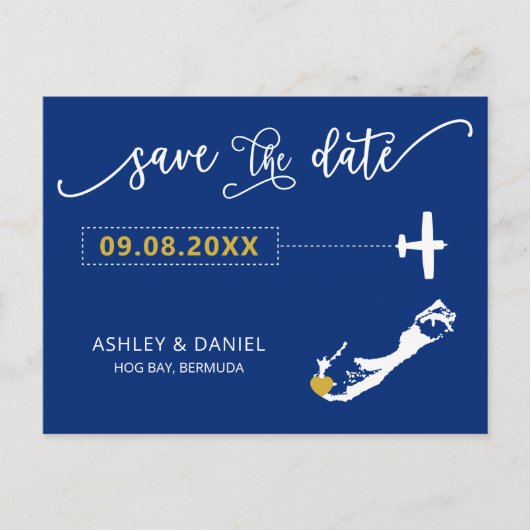 Navy Bermuda Wedding Save the Date Map Briefkaart (Voorkant)