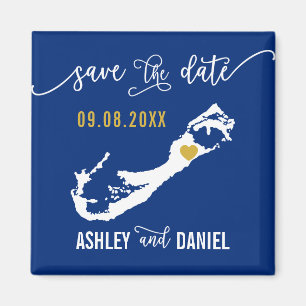 Navy Bermuda Wedding Save the Date Map Magneet