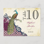 Navy & Berry Berry Elegant Damask Peacock Wedding Briefkaart (Achterkant)