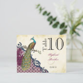 Navy & Berry Berry Elegant Damask Peacock Wedding Briefkaart (Staand voorkant)