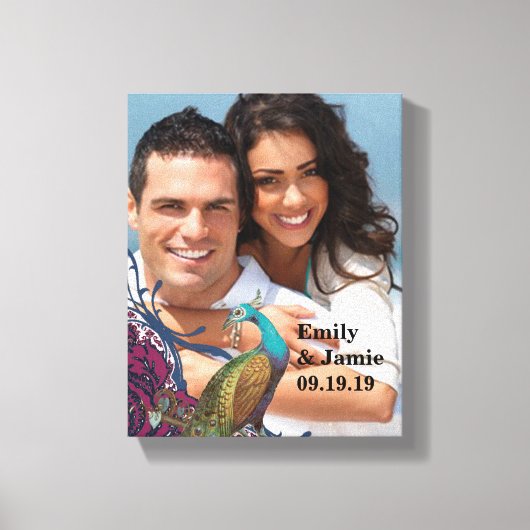 Navy & Berry Berry Elegant Damask Peacock Wedding Canvas Afdruk (Voorkant)