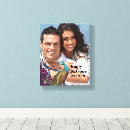 Navy & Berry Berry Elegant Damask Peacock Wedding Canvas Afdruk (Insitu (Houten vloer))