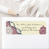 Navy & Berry Berry Elegant Damask Peacock Wedding Etiket (Insitu)