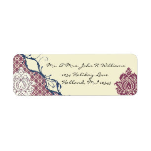 Navy & Berry Berry Elegant Damask Peacock Wedding Etiket