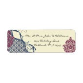 Navy & Berry Berry Elegant Damask Peacock Wedding Etiket (Voorkant)