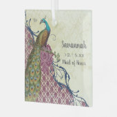 Navy & Berry Berry Elegant Damask Peacock Wedding Glas Ornament (Voorkant links)