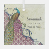 Navy & Berry Berry Elegant Damask Peacock Wedding Glas Ornament (Voorkant)