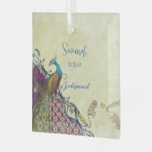 Navy & Berry Berry Elegant Damask Peacock Wedding Glas Ornament (Voorkant links)