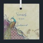 Navy & Berry Berry Elegant Damask Peacock Wedding Glas Ornament<br><div class="desc">Navy en Berry Berry Elegant Damask Peacock Wedding Invitations Verloving,  Jubileum,  Weduwschap met je foto Verplette Canvas foto's</div>