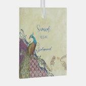 Navy & Berry Berry Elegant Damask Peacock Wedding Glas Ornament (Voorkant Rechts)